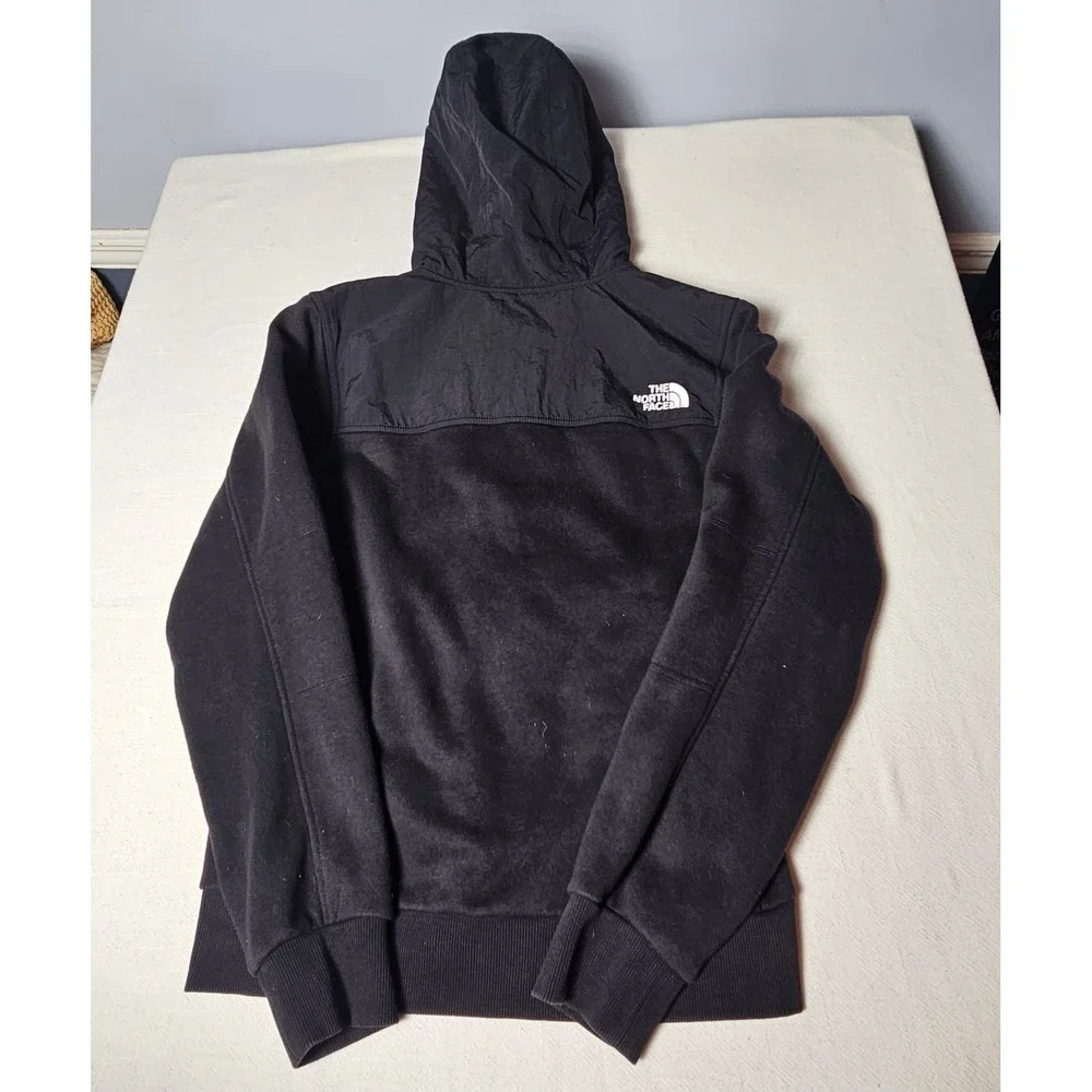 The North Face Mens Black Hybrid Button Front Fleece Hoodie Jacket Small